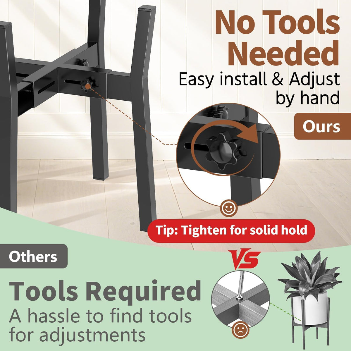 LASZOLA Black Adjustable Plant Stand for Single Large Outdoor Indoor Planters, Heavy Duty Metal