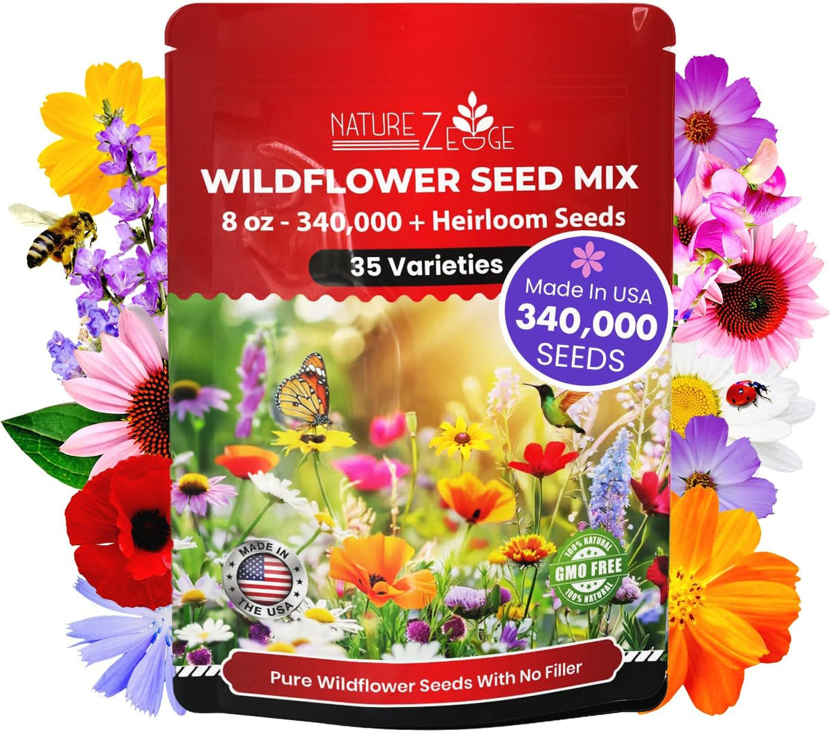 NatureZ Edge Wildflower Seeds, 1/2 lb, 340,000 Seed, 35 Variety Perennial & Annual Flower Seeds to
