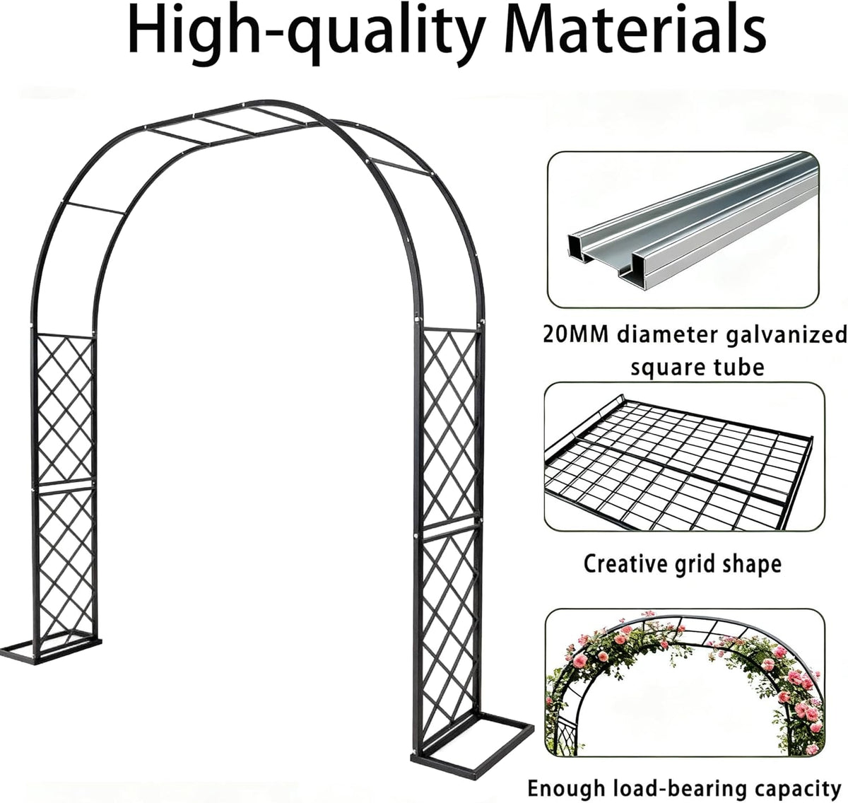 Metal Garden Arbor, Heavy Duty Metal Garden Arch Trellis for Climbing Plants, Decorative Archway