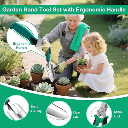 Garden Tool Set for Women, 12pcs Heavy Duty Gardening Tools, Cute Gardening Supplies Gifts for