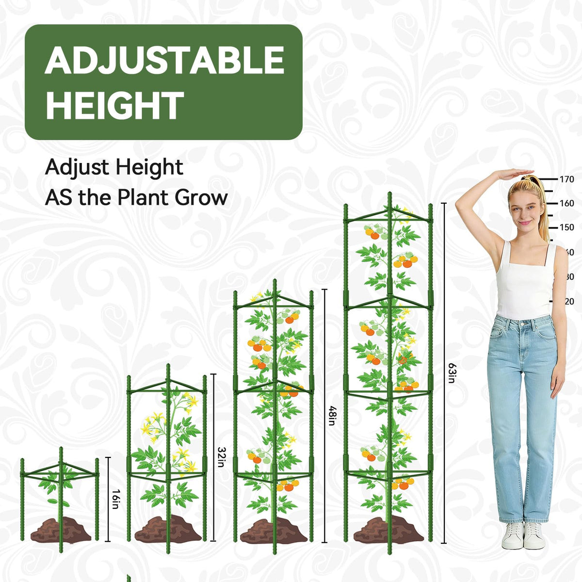 Halatool 6 Pack Tomato Cages for Garden, Up to 63 inch(5.2FT)