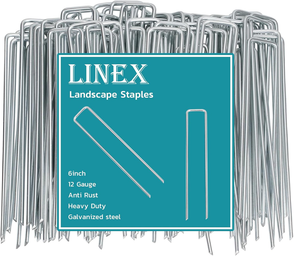 Landscape Staples 6 Inch 100 Pack, Galvanized Garden Staple Anti-Rus Landscaping Stakes Lawn Stakes