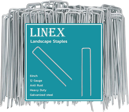 Landscape Staples 6 Inch 100 Pack, Galvanized Garden Staple Anti-Rus Landscaping Stakes Lawn Stakes