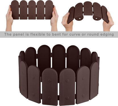 Evelyne Garden Border Plastic Edging: Wooden Fence Design - 16pcs Brown Yard Landscaping Fence