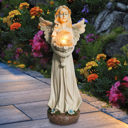 Angel Statue for Garden - 16.3 inches Guardian Solar Garden Statue, Gardening Gifts for Mom Grandma