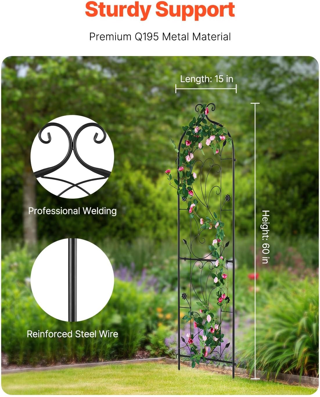 VEVOR 60 x 15 in, Rustproof Metal Garden Flower Trellis, Outdoor Climbing Rose & Cucumber Support