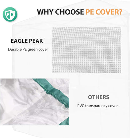 EAGLE PEAK Replacement Cover for 12x8 Portable Walk-in Pop up Greenhouse, Front and Rear Roll-Up