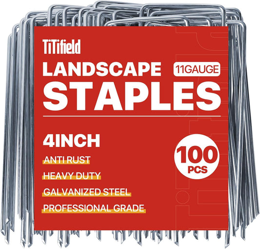 4 Inch 100 Pack Landscape Staples Galvanized Garden Stakes Anti-Rust Landscape Pins for Weed