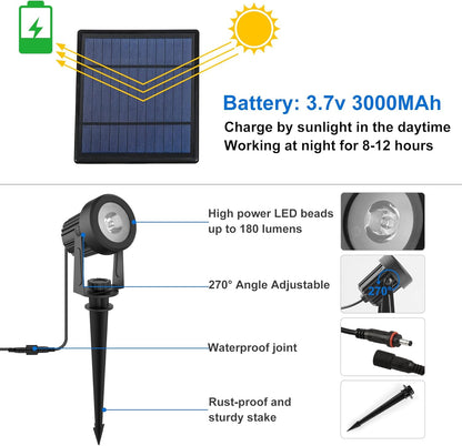 Solar Spot Lights Outdoor, 4-in-1 Solar Landscape Spotlight Waterproof 9.8ft Cable, 5W 3000mAh