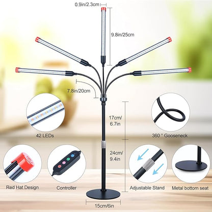5-Head Table Top Grow Lights for Indoor Plants, Seed Starting, Bonsai with Timer, 45W Power Home