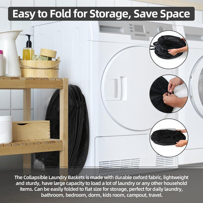 BATTOO Extra Large 107L Strong Laundry Hamper 17.5" x 27" Collapsible Laundry Baskets with Long