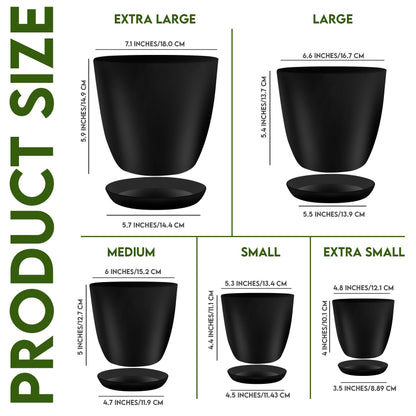 Plant Pots Indoor with Drainage, 5 Pack Multi-Size Planters Set, Black