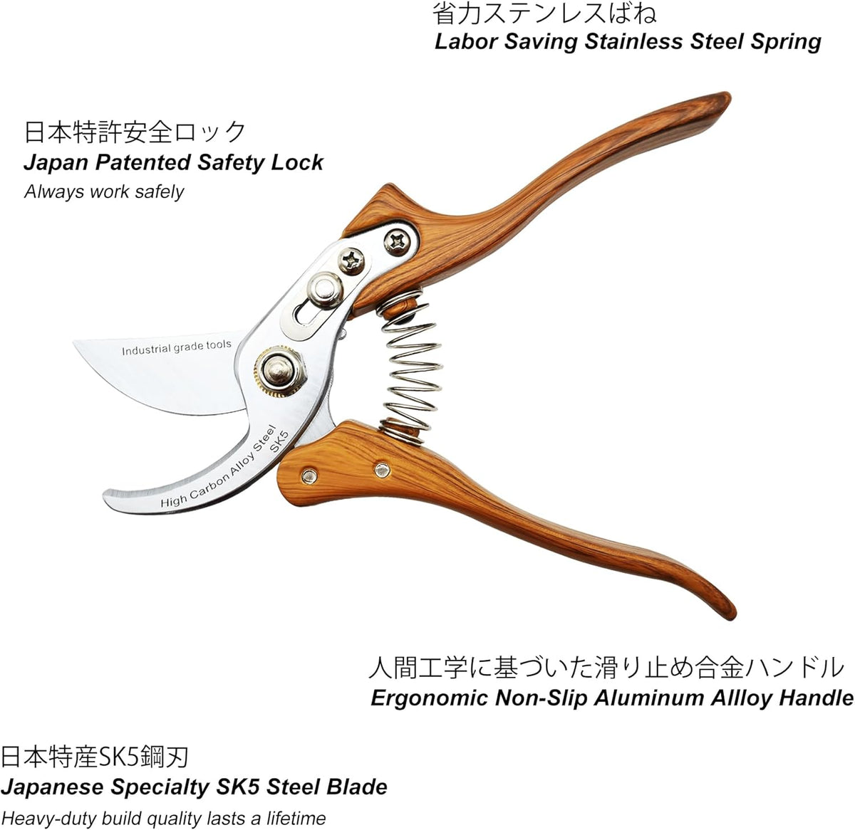 TONMA Bypass Pruning Shears [Made in Japan] 8 inches Professional Garden Shears, Japanese Secateurs