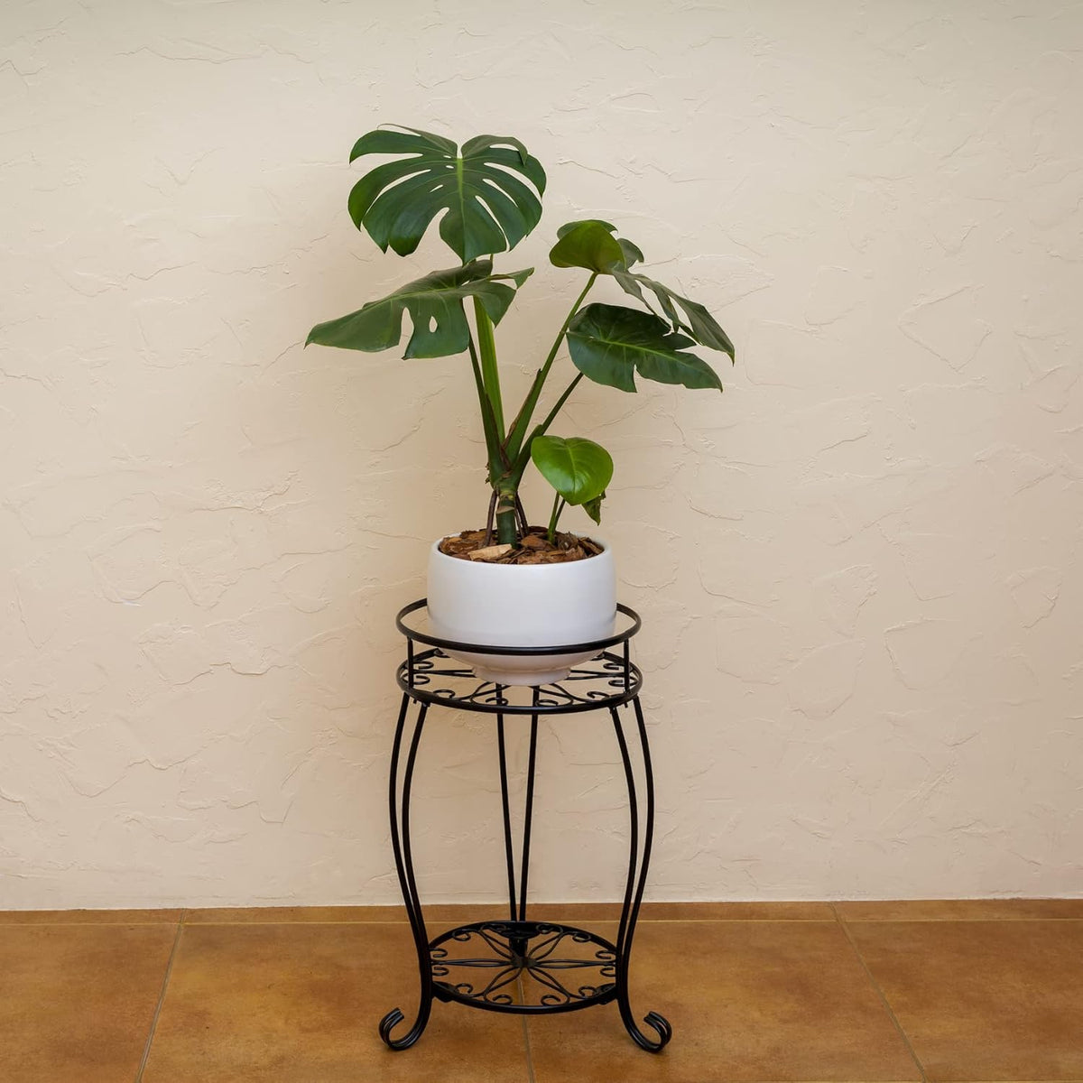 FaithLand 2 Pack Plant Stands, Heavy Duty Metal Planter Holder Indoor Outdoor, 2 Tier Round Potted
