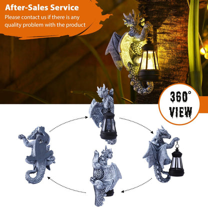 Goodeco Dragon Tree Hugger Solar Lantern Garden Statue - 9.3 Inch Resin Dragon Decor for Outdoor