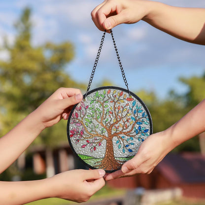 Kanpura Tree of Life Stained Glass Suncatcher Colorful Leaves Suncatchers for Window Hanging