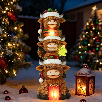 Christmas Highland Cow Decor with Solar Light Triple Highland Cow Christmas Decorations Gifts for
