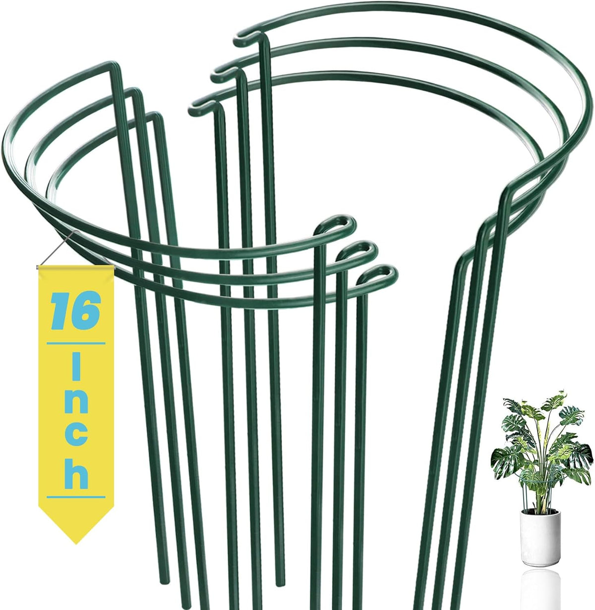 6-Pack Snake Plant Support Stakes, Half-Round Peony Cages and Supports, Green Plant Support Ring