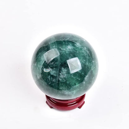 JIC Gem Big Green Fluorite Crystal Ball Sphere Decorative Ball with Wooden Stand for
