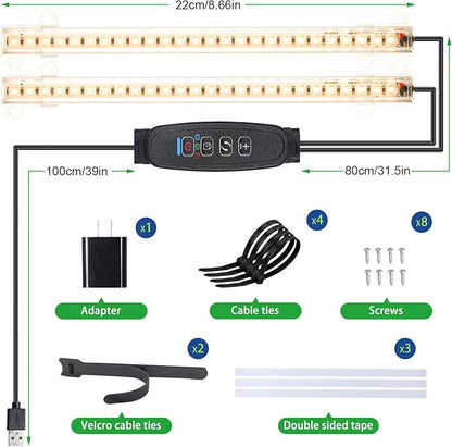 8.6'' Mini LED Grow Light Strips, Full Spectrum 3000K, 52 LED Plant Light with 3/9/12H Timer, 10