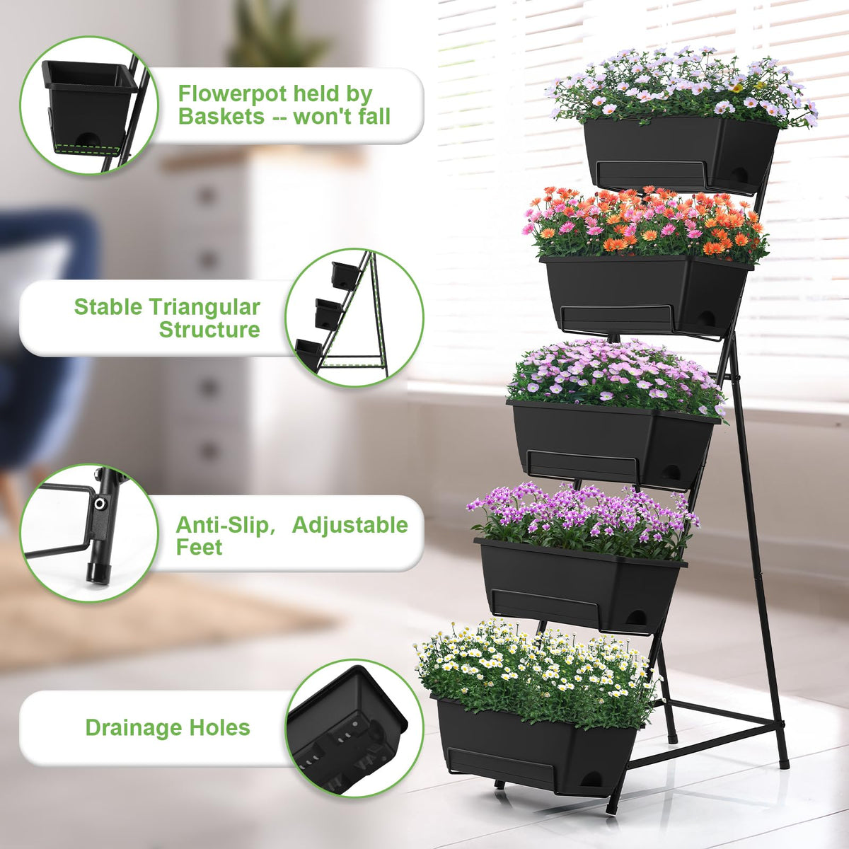 Fogein 5 Tier Vertical Raised Garden Bed Planter Box, Vertical Raised Bed with Drainage Holes for
