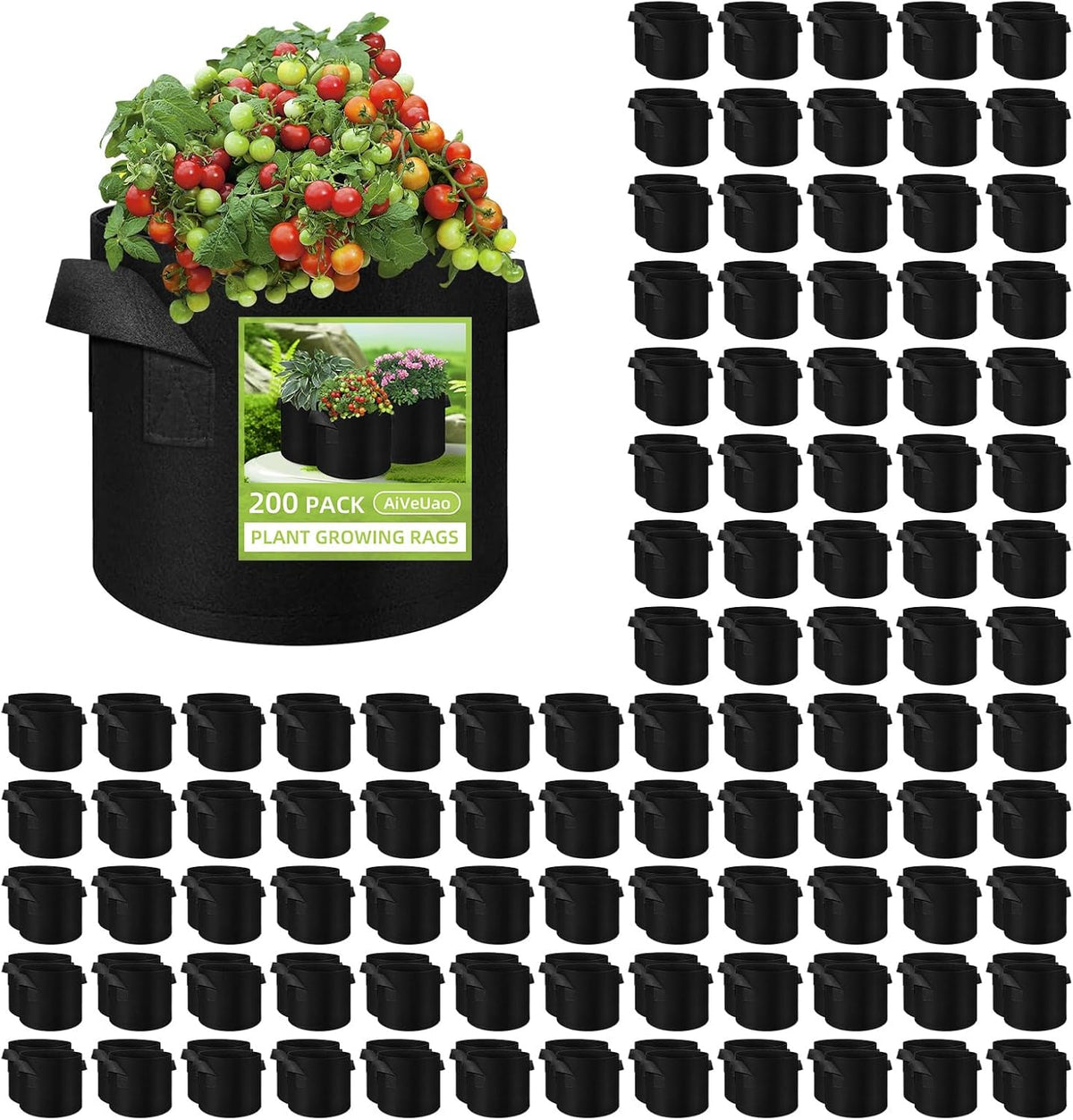 200 Pack 5 Gallons Grow Bags, Non-Woven Fabric Pots Plant Bags, Plant Grow Bags with Handles