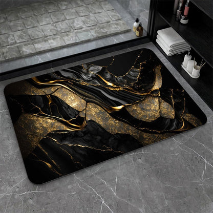 Bath Mat-Bathroom Rug，Black and Metallic Gold Marble-Absorbent Non Slip Quick Dry Stain Resistant
