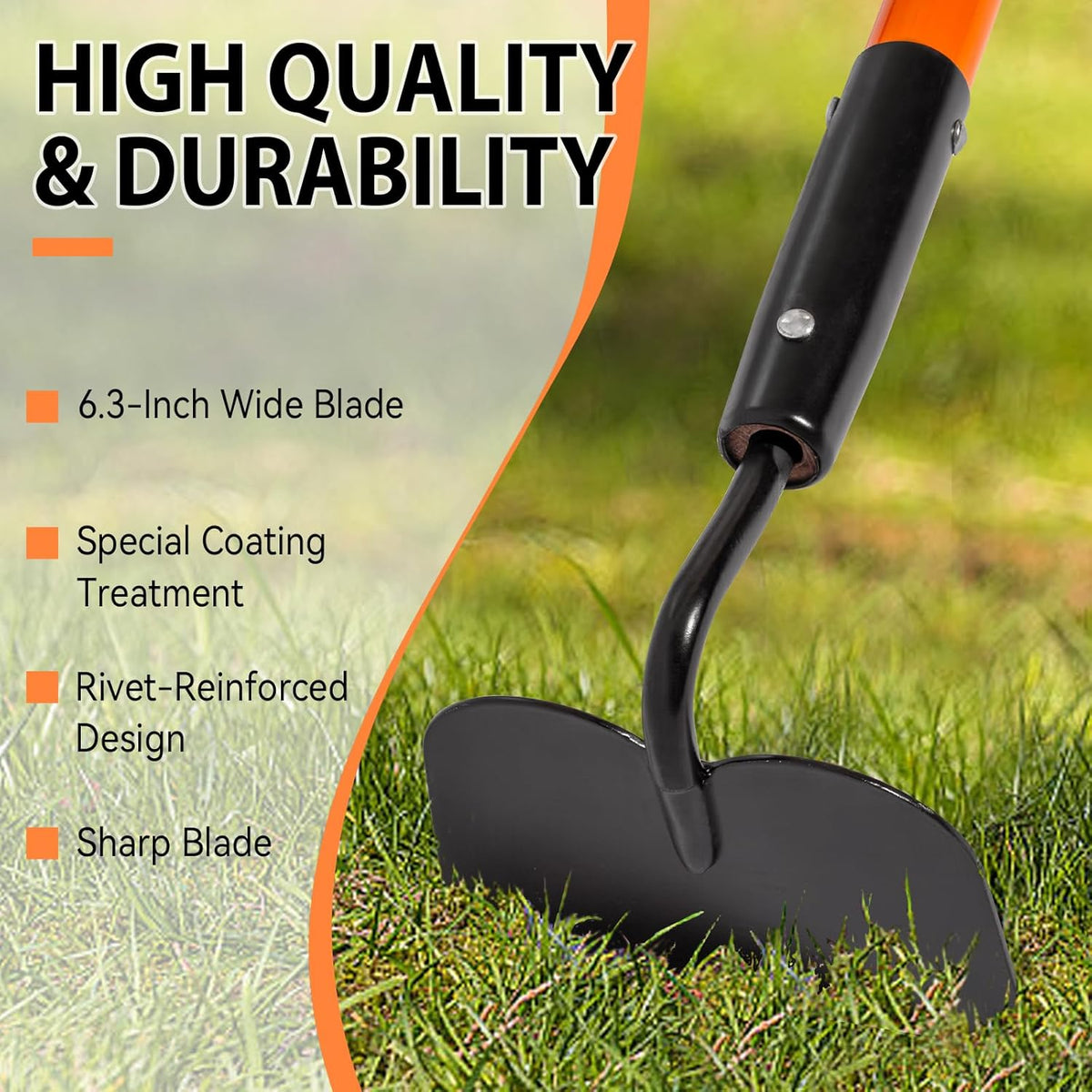 Garden Hoe Tool, 58 Inches Hoe Garden Tool with Fiberglass Long Handle, Heavy Duty Garden Hoe for