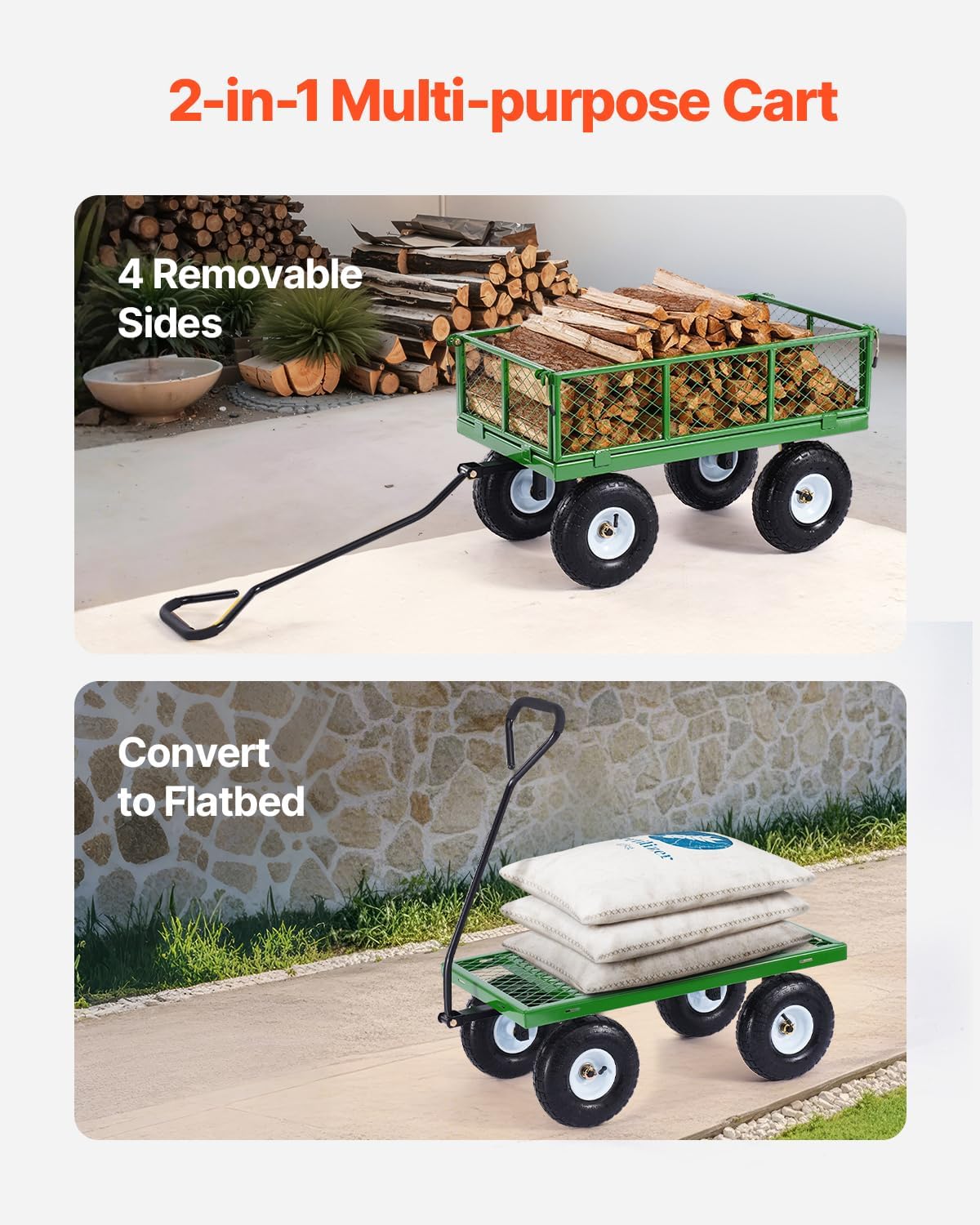 VEVOR 900 Lbs Steel Garden Cart on Wheels, Heavy Duty Pullable Garden Wagon Yard Cart, Outdoor
