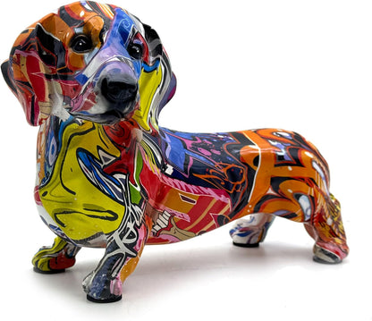 FUNSXBUG Colorful Dachshund Dog Statue Art Figurines Sculpture Collectibles Home Office Desktop
