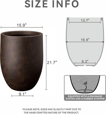 Kante 21.7" H Rusty Tall Planter, Large Outdoor Indoor Decorative Pot with Drainage Hole and Rubber