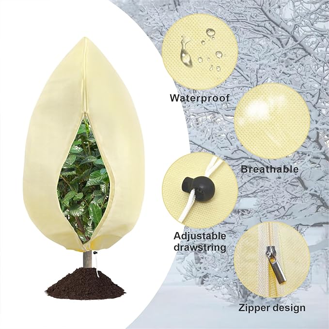 8 Pack Plant Covers Freeze Protection, 31.5"x47.2" Frost Blankets with Zipper Drawstring, Winter