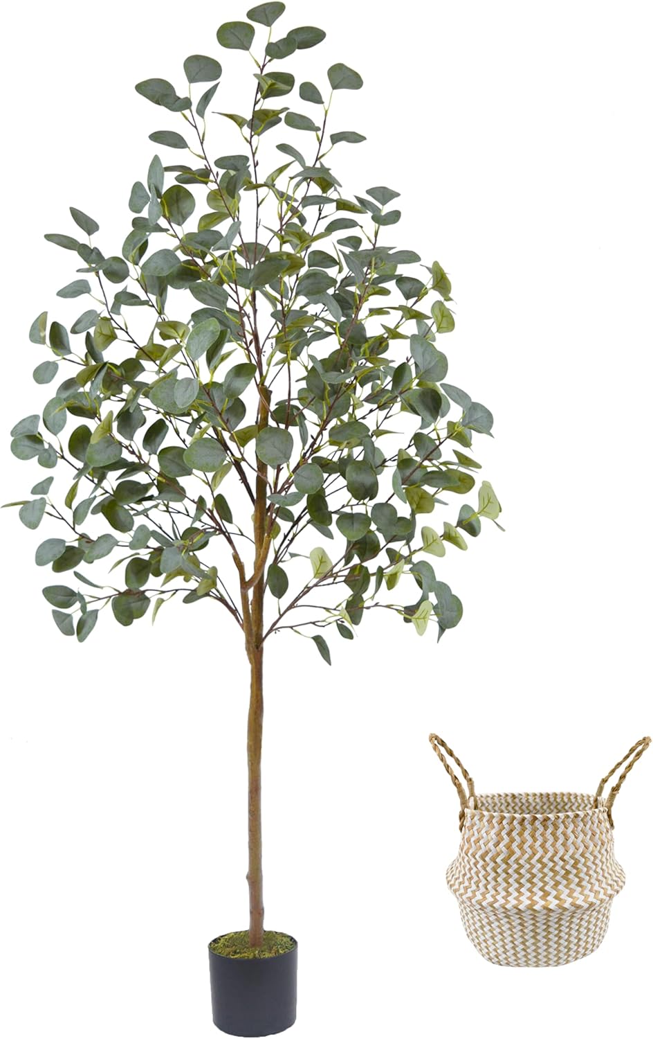 Artificial Eucalyptus Tree, 5ft Tall Mordern Fake Eucalyptus Plant with Basket, Green Silk Leaves