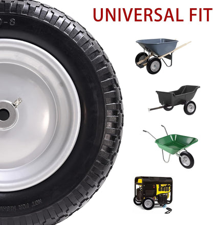14.5" Wheelbarrow Tire, 3.50-8" Flat-free Solid Tire and Wheel with 3" -7" Centered Hub and 5/8" &