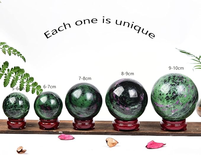 JIC Gem Large Gemstone Sphere Ball Ruby Zoisite Healing Crystal Ball Red&Green Crystal Sphere with