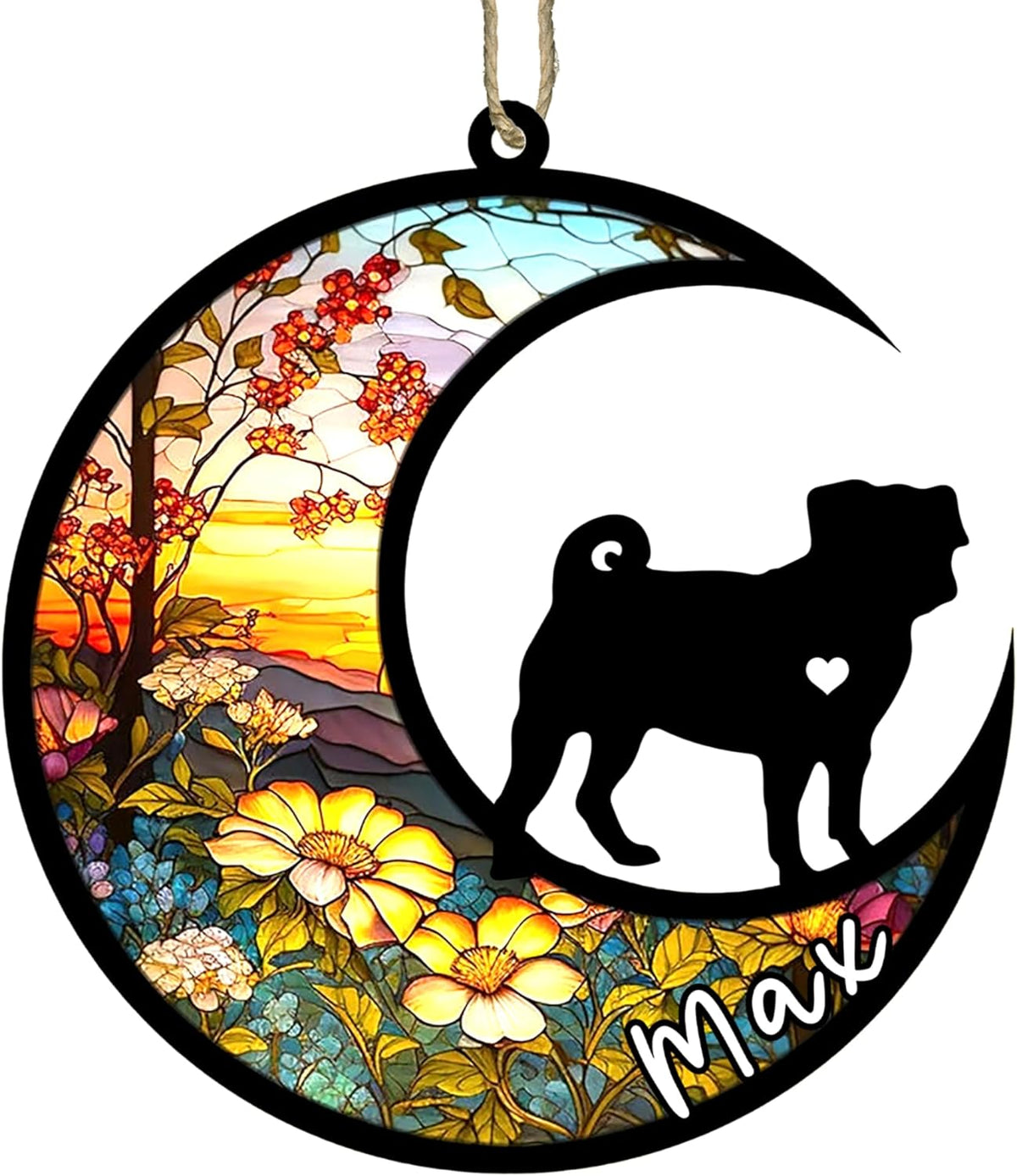 Personalized Dog Memorial, Custom Name Pug Dog Christmas Ornament with Name, Custom Breeds, Pet
