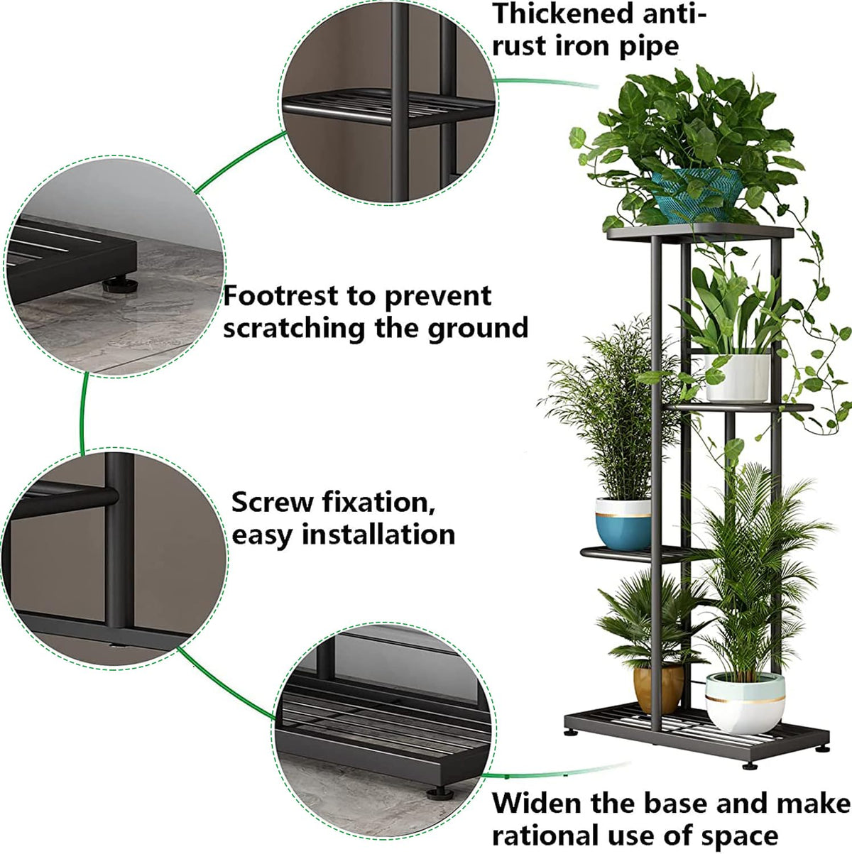 LINZINAR 4 Tier Plant Stand Indoor Outdoor Metal Flower Pot Display Shelf