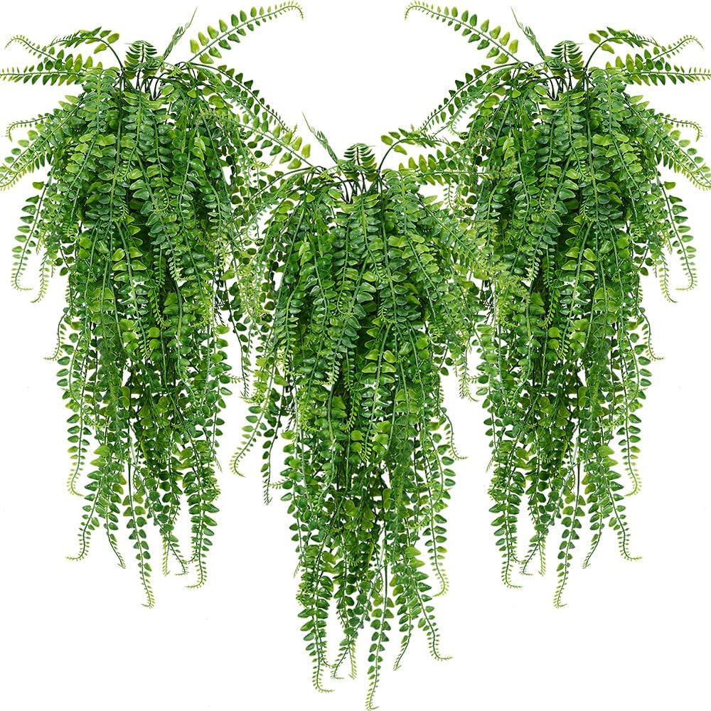 6 Pcs Artificial Hanging Ferns Plants Fake Hanging Plants Fake Ivy Boston Ferns Vine Outdoor Indoor