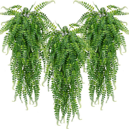 6 Pcs Artificial Hanging Ferns Plants Fake Hanging Plants Fake Ivy Boston Ferns Vine Outdoor Indoor