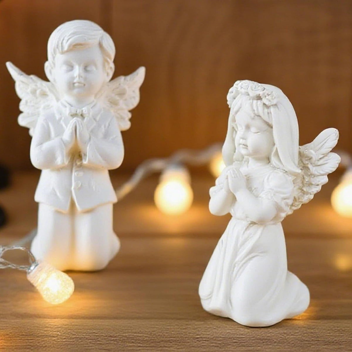 White Kneeling Praying Angel Statues, Handmade Resin Craft Home Decor, Indoor & Outdoor Angel