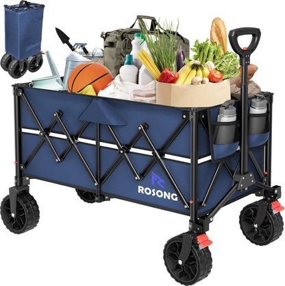 Collapsible Wagon Cart with Wheels Foldable - Folding Utility Heavy Duty Wagons Carts for Grocery