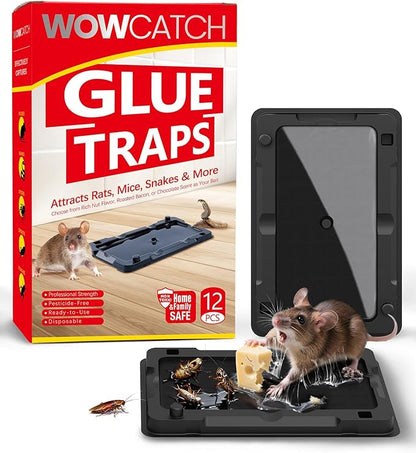 Sticky Mouse Traps Indoor for Home - 12 Pack Glue Traps for Roaches, Spider, Lizard, Rodent Catcher