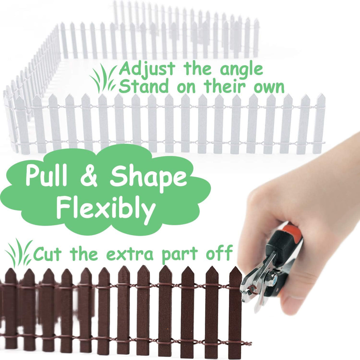 Miniature Wood Picket Fence - 2 Pcs DIY Brown and White Fence with Gate, 40 Inch Long for Fairy or