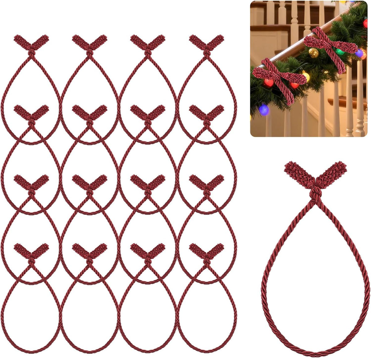 Christmas Garland Ties, 16Pcs 20in Garland Twist Ties for Banister, Reusable and Flexible