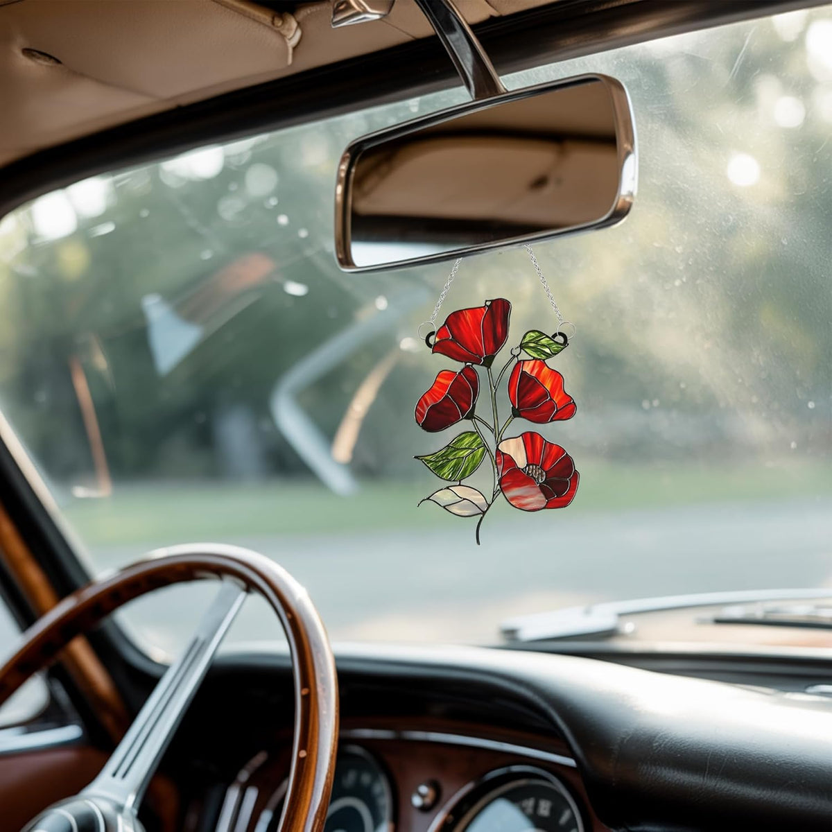 Poppies August Birth Flower Acrylic Suncatcher Stained Glass Effect Window Car Hanging Christmas