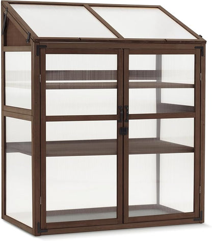 Macrout Cold Frame Greenhouse, Large Wooden Greenhouse Cabinet, Garden Cold Frame with Adjustable