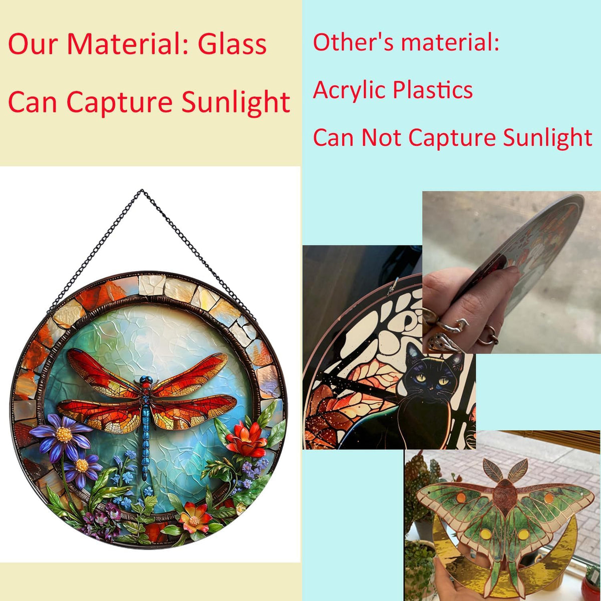Dragonfly and Flower Suncatcher Stained Glass,Hanging Stained Glass Suncatcher for