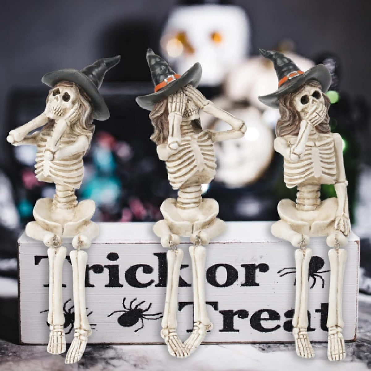 Halloween Statues No-Evil Skeleton Collectible-Figurines - Realistic Skeleton Halloween Decorations