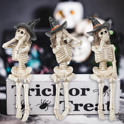 Halloween Statues No-Evil Skeleton Collectible-Figurines - Realistic Skeleton Halloween Decorations