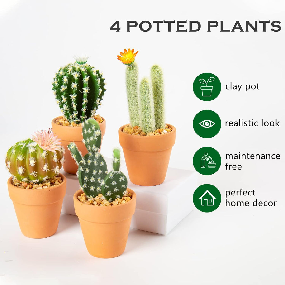 Oairse Mini Artificial Cactus Plants in Terracotta Pots 4 Pcs Potted Faux Succulents in Pots Fake